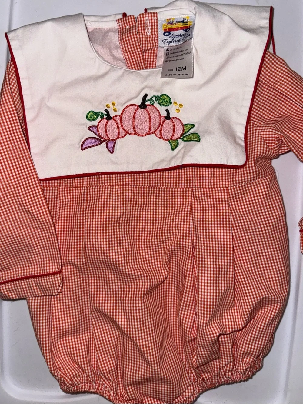 Orange Gingham Pumpkin Appliqué One-Piece Bodysuit